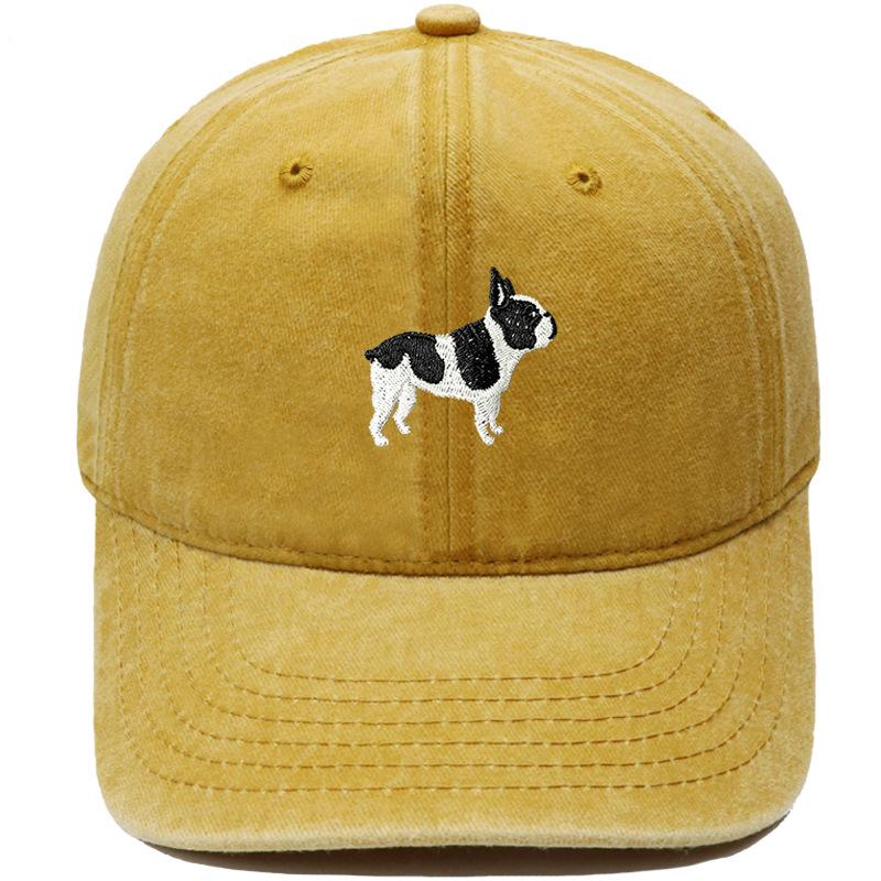 Cute Boston Terrier Embroidered Baseball Cap Washed Retro Daddy Hat Men's and Women's Casual Sports Hat Trend