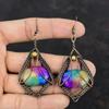 Радужные солнечные кварцевые серьги-друзы, ювелирные изделия из медной проволоки, серьги ручной работы, серьги из медной проволоки, серьги с драгоценными камнями, подарки на годовщину