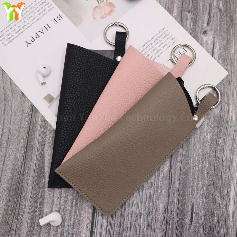 Hot Selling Leather Sunglasses Bag Portable Travel Glasses Case Eyeglasses Holder Pouch with O Ring