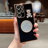 For Samsung Galaxy S25 Ultra Case Love Heart Pattern Electroplated TPU Phone Cover with Small Bear and Mirror