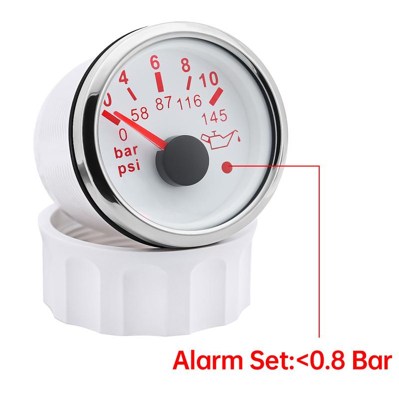 7 Color Light Pointer 52mm Oil Pressure Gauge with Sensor Alarm 0-5Bar,0-10Bar Oil Press Meter Indicator for Car Boat Yacht