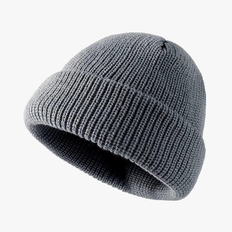 Knitted Hat Women's Cold Hat Winter Hat Men's Autumn and Winter Melon Leather Hat Solid Color Versatile Dome Wool Hat