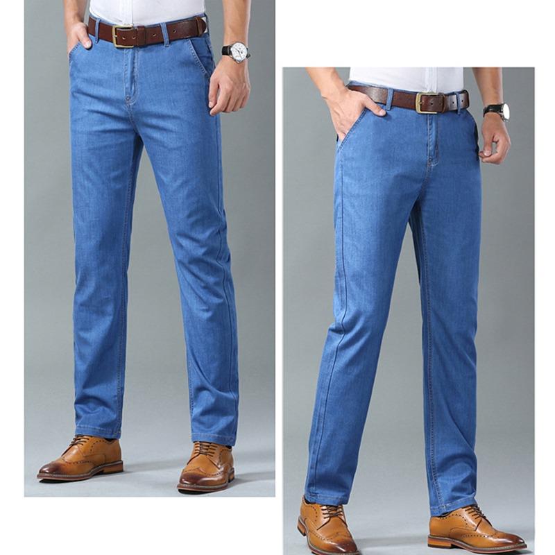 2024 весна-лето брендовые мужские прямые легкие хлопковые эластичные джинсовые деловые повседневные тонкие светло-серые джинсы с высокой талией