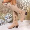 2025 Autumn New Suede Over-the-Knee Boots Women's Side Zipper Middle Heel Long Boots Apricot Size 36-42 Botas Mujer
