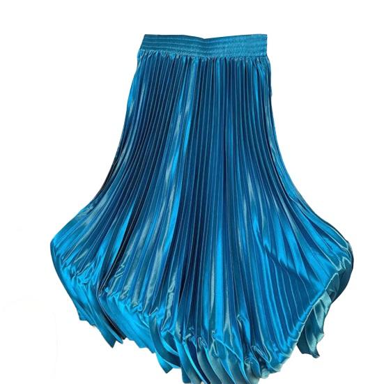 Юбка макси с высокой талией, глянцевая длинная юбка, однотонная, плиссированный дизайн, большой подол, юбка для танцев, для работы, отдыха, повседневной носки