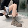 2025 осень новый ретро британский стиль мода шнуровка эластичные сапоги женские интернет знаменитости в универсальные толстые подошвы тонкие сапоги