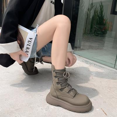 2025 осень новый ретро британский стиль мода шнуровка эластичные сапоги женские интернет знаменитости в универсальные толстые подошвы тонкие сапоги
