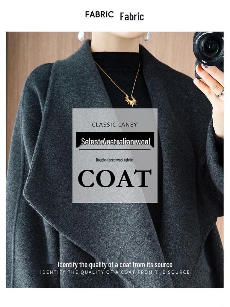 Women's Long Angora Red Double-Faced Cashmere Overcoat - 2025 Autumn/Winter Collection.