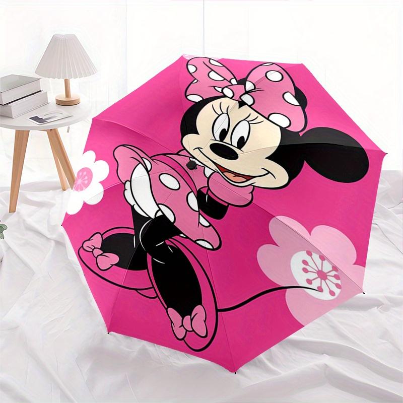 Minnie Mouse,Pink Flowers Automatic folding umbrella, 8 ribs portable foldable design, best choice for business and going out, birthday, Hal