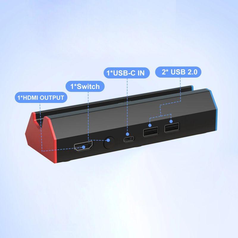 VAORLO Портативная зарядная док-станция с 4K HDMI-совместимым адаптером/USB 2.0/портом типа C для Nintendo Switch/переключателем OLED-док-станции