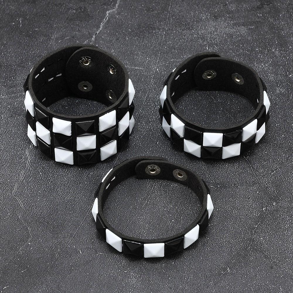 Vintage Big Wide Bracelet Contrasting Gothic Punk Bracelet Rivets Leather Wristband  Male Female