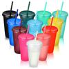 500/710ML Flash Powder Water Bottle With Straws Lid Plastic Reusable Personalized Drinkware Coffee Drinking Cup Christmas Gifts
