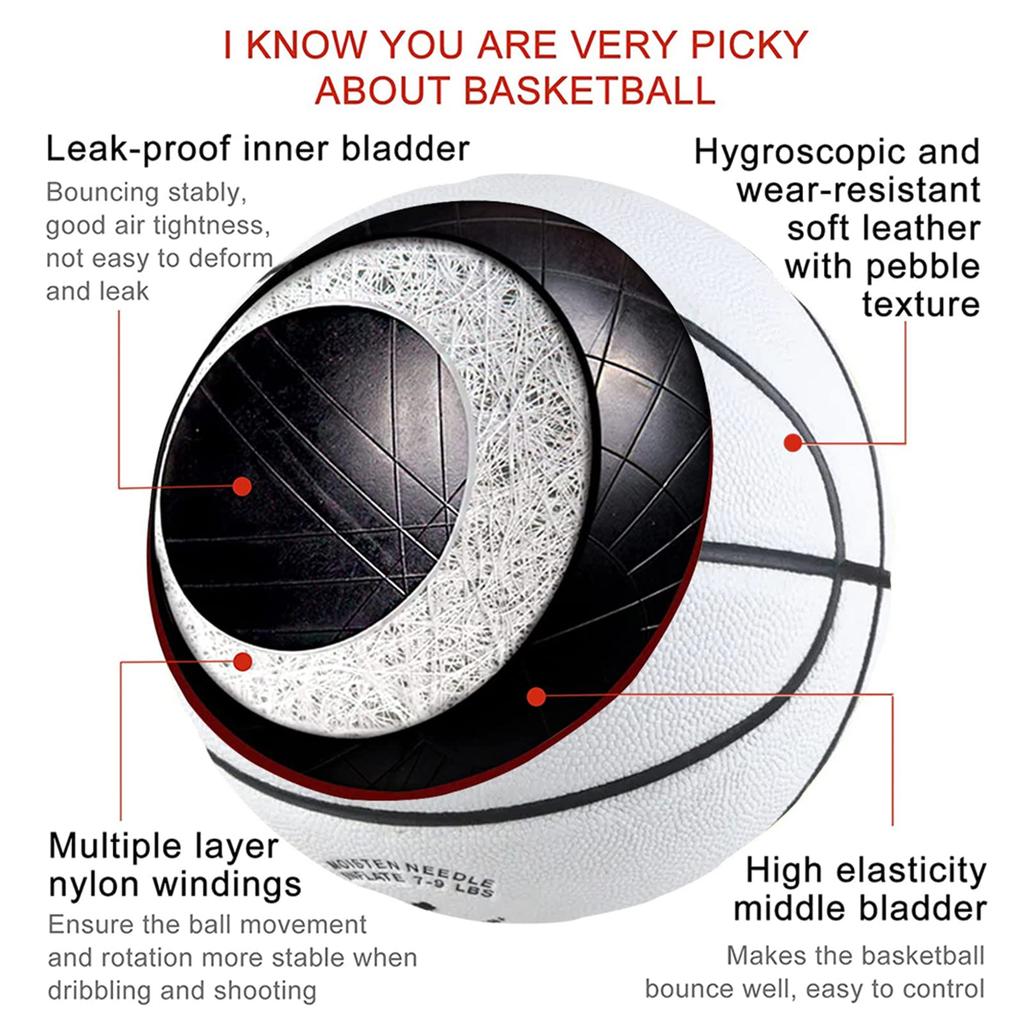 Smile PU Soft Leather Basketball with Dribble and Shoot Perfect for Indoor and Outdoor 7 5/6/7 Basketball, Function, Play, Birthday/Christmas Gift,