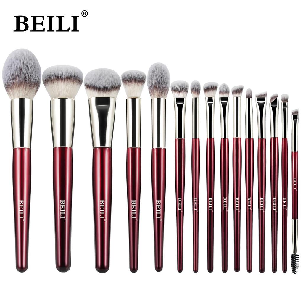 BEILI Makeup Brushes 15pcs Professional Premium Synthetic Goat Hair Kabuki Foundation Blending Face Powder Blush Concealers Eye Shadows With Holder