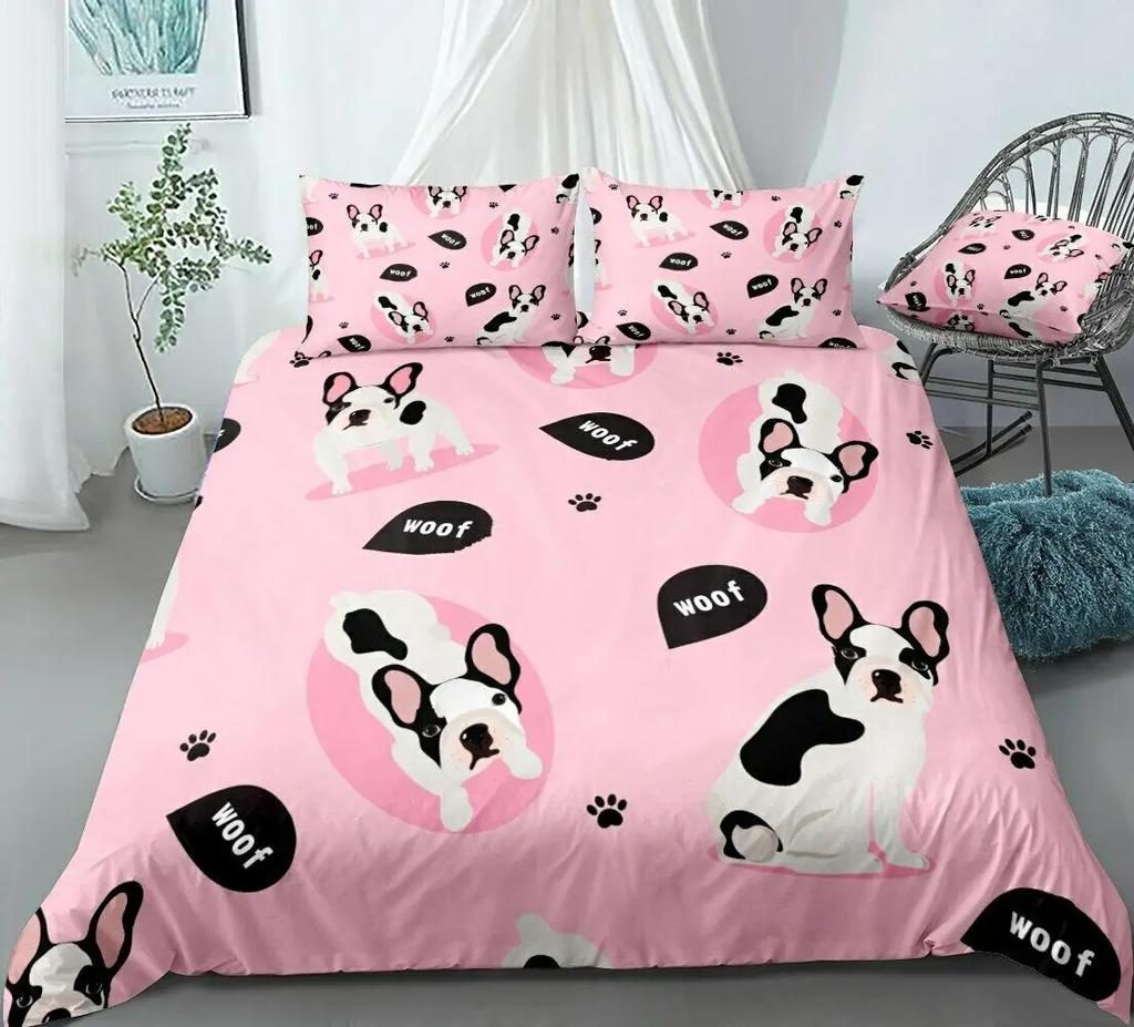 French Bulldog Bedding Set Cartoons Puppy Children Bedclothes Cute Duvet/Quilt Cover And Pillowcase Kawaii Boys Girls