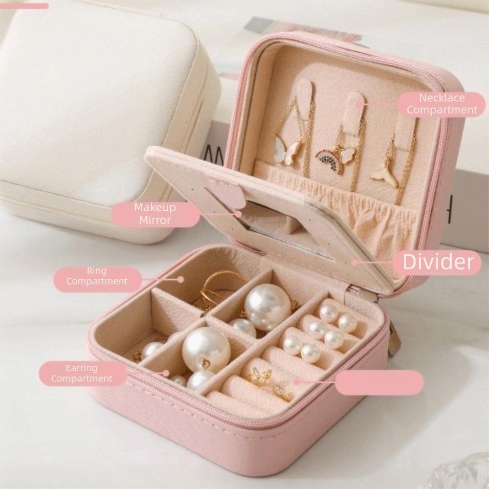 Водонепроницаемая Портативная Шкатулка для Ювелирных Изделий Квадратная Застежка-Молния Шкатулка для Хранения Ювелирных Изделий с Зеркалом Витрина для Ювелирных Изделий Путешествия