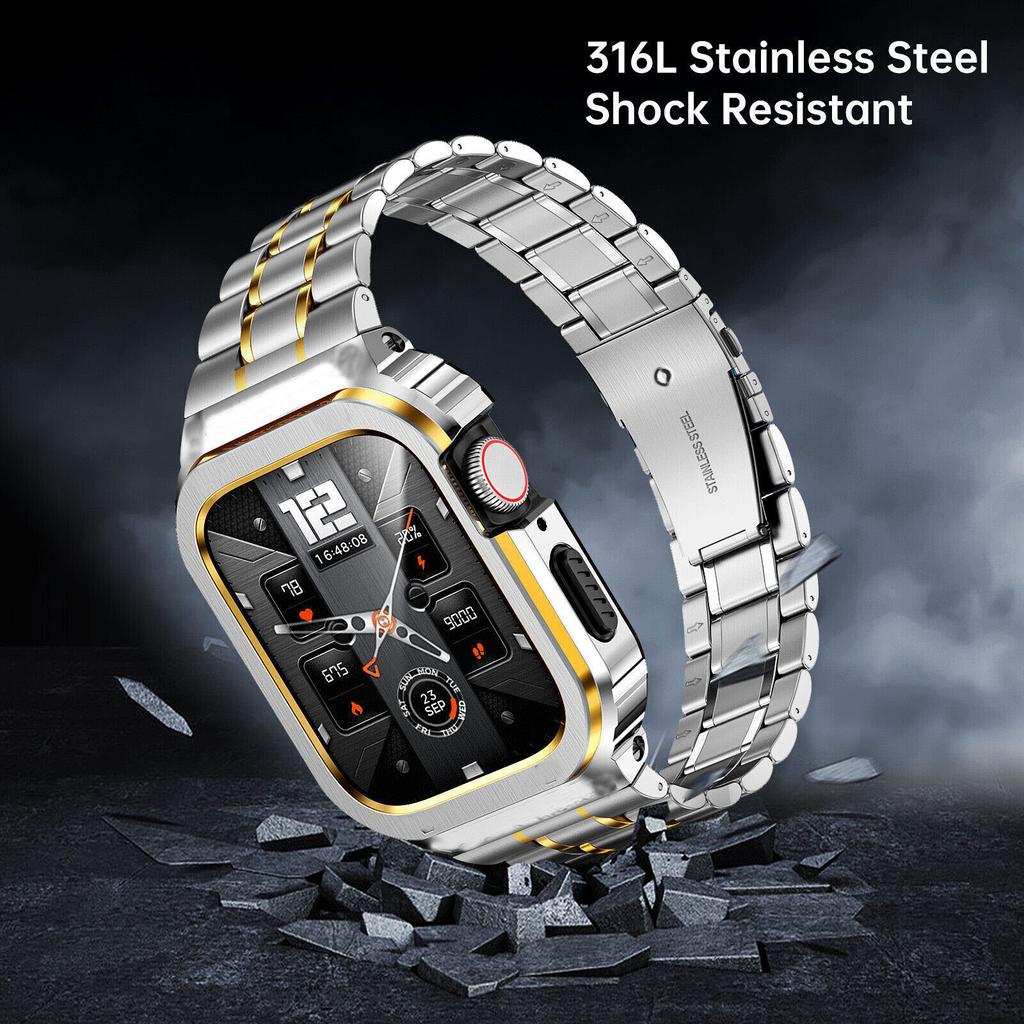 Mod Kit Stainless Steel Strap+Metal Case Ultra 49mm For Apple Watch Series 8 7 6 5 SE 45mm 44mm 40mm 41mm Modification Band