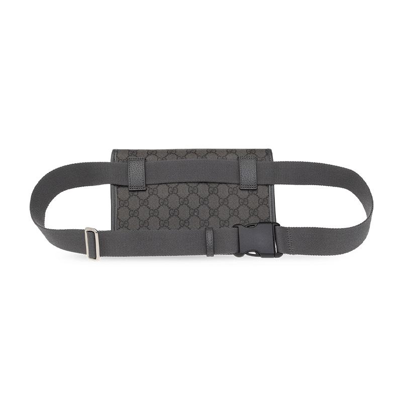 Gucci Ophidia Series Old Double G Logo Snap Closure Canvas and Leather Chest Bag One Shoulder Crossbody Waist Bag Small Women's Gray/Black