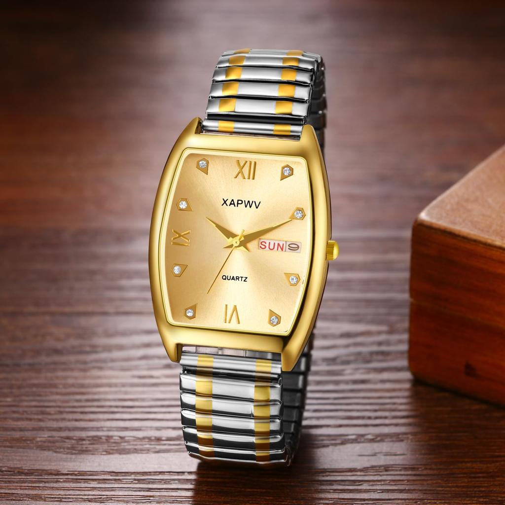 Часы для пары с ремешком из нержавеющей стали, серебряным римским алфавитом, аналоговым дисплеем, водонепроницаемостью 3ATM, кварцевые часы, подарок на день, мужские, золотые - Boyfriend,