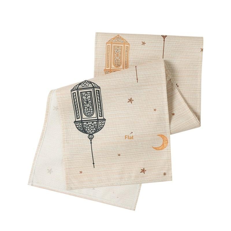1Pcs Ramadan Eid Mubarak Polyester Table Runner Party Decor Moon Lantern Eid Dining Table Runners Ramadan Decorations