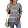 Осень-зима полосатые пуловеры модные женские контрастные круглые вырезы свободные длинные рукава толстовка с капюшоном топ для женщин