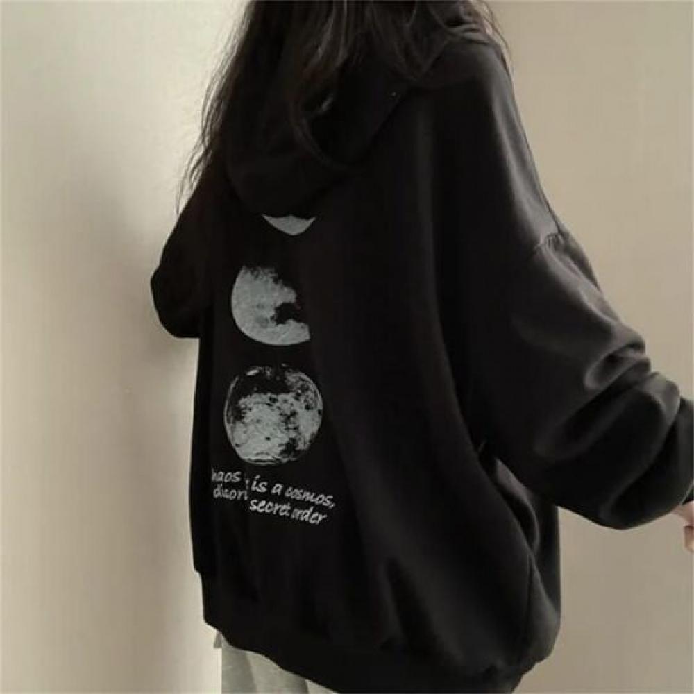 Navava Men Moon Printing Loose Fit Long Sleeve Hoodie Nt2976