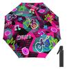 1 шт. Автоматический зонт с поверхностью с защитой от УФ-лучей и прочными спицами для путешествий на открытом воздухе с современным граффити-дизайном