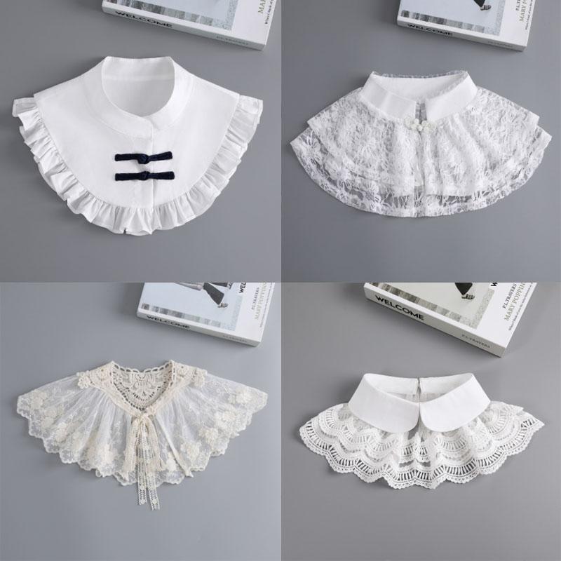 Vintage Shawl Fake Collar Women White Detachable Collars For Women False Collar Woman Lace Lapel Half Shirt Tie Shawl Wrap