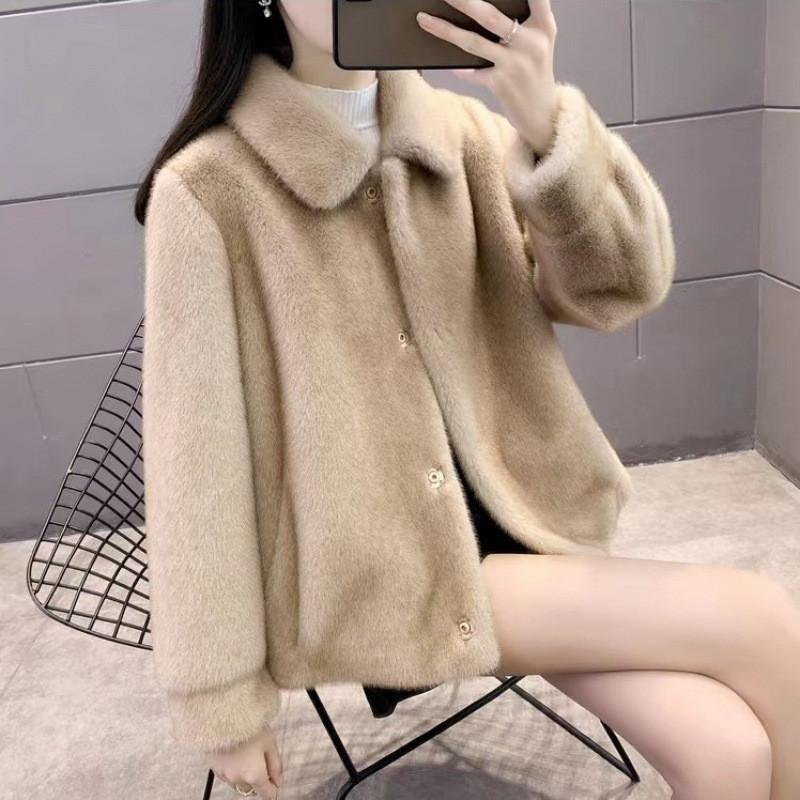 Корейский мех интегрированный квадратный воротник новый тонкий меховой жакет женственный короткий искусственный мех меховая куртка короткая верхняя часть