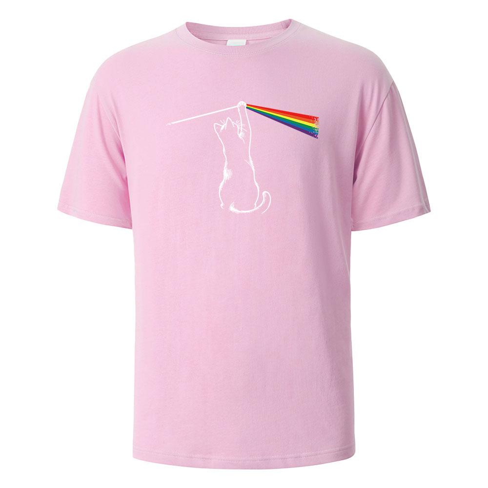 25 Новая мужская футболка с круглым вырезом и принтом Cat Light Simplicity, летний хлопок, дышащая, комфортная, большого размера, уличная, с короткими рукавами