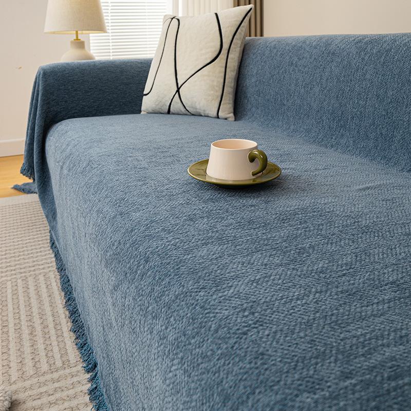 Modern Chenille Sofa Towel Herringbone Pattern Solid Color Sofa Cushion Skin-Friendly Anti-Wrinkle Multi-Purpose Machine Washable Sofa Cover Cloth