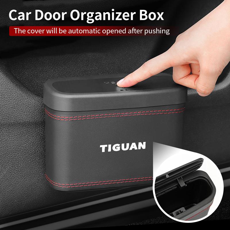 Car Push-Button Style Square Leather Multi Functional Organizer Box Trash Can For VW Tiguan Scirocco Jetta Beetle Golf PassatSZ1