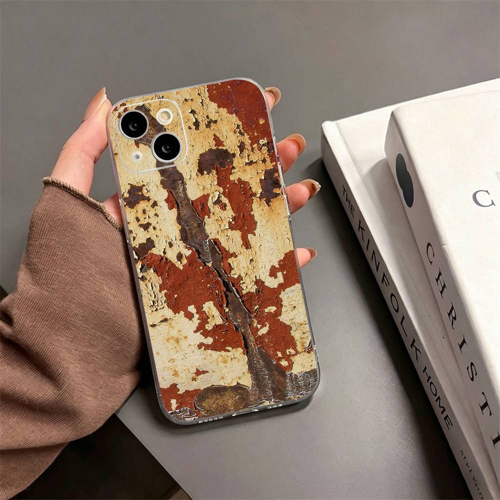 Ржавый чехол в индустриальном стиле для iPhone 17, 16, 15, 14, 13, 12, 11 Plus, Pro Max Мягкая прозрачная крышка
