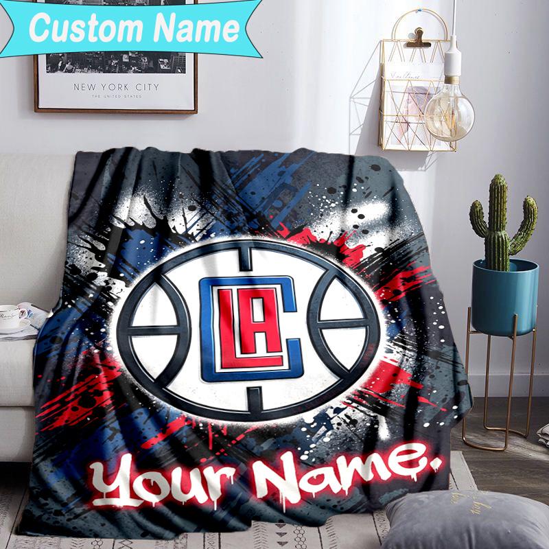 Custom Name Blanket LA Clippers Basketball Art Blanket Bedding Blanket for Travel, Camping, Living Rooms, Offices, Sofas, Fan Christmas gift