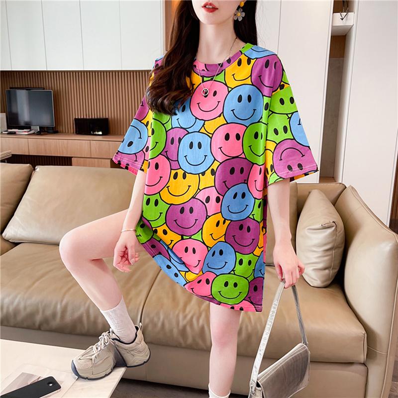 Летняя винтажная футболка с принтом Мода Женская Оверсайз Графические Длинные Футболки Y2k Топы Харадзюку хип-хоп Уличная одежда молодежная