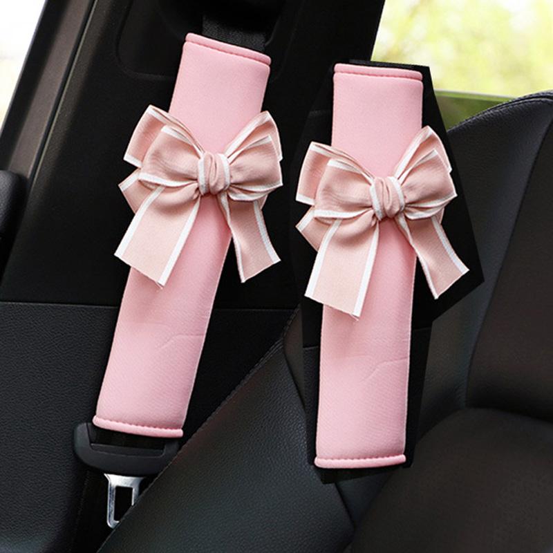 High Quality Pink Bowknot Universal Car Neck Pillow Auto Seat Headrest Supplies Seatbelt Car Accessories Interior for Women