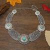 Style Simulation Ethnic Gemstone Decoration Hollow Design Women Necklace Metal
