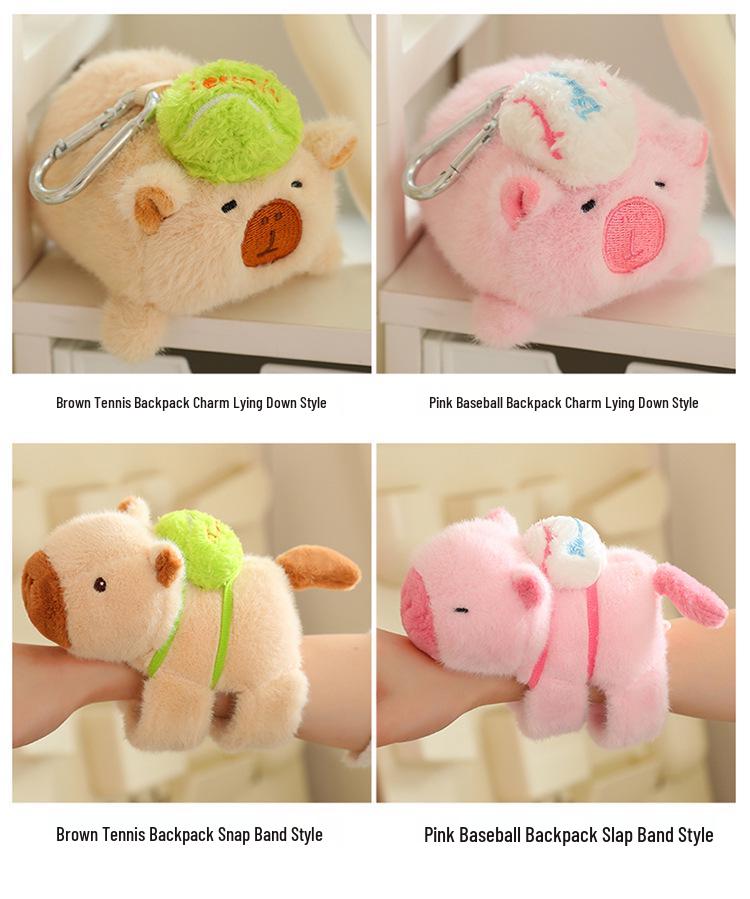 Плюшевая игрушка Капибара Сопливый Мишка: Милый брелок для бейсболки с браслетом на кнопке