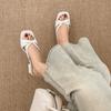 2025 summer new fashionable versatile gentle bow square head open-toed sandals women's soft sole simple wedge heel slippers