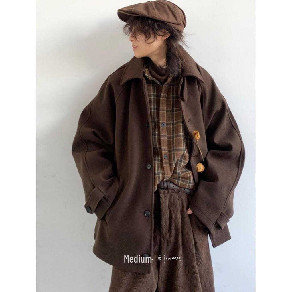 Пальто из твида в стиле ретро унисекс 2025 года — свободные рукава реглан, однобортное, мода весна/осень