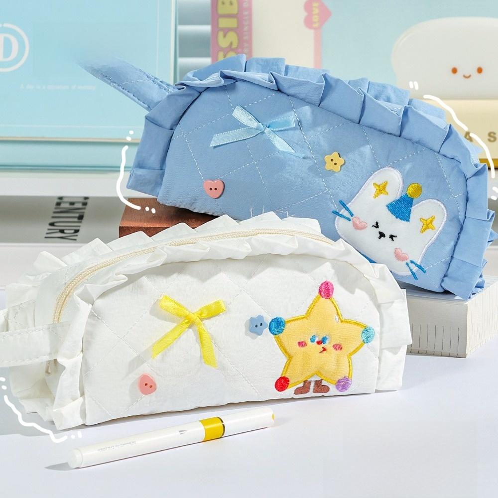 Quilted Design Pencil Pouch 3 Layer Compartment Stationery Organizer Pencil Case For Girls