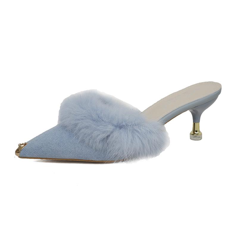 2024 весна новые босоножки на высоком каблуке Mao Mao модная одежда новые заостренные носы тонкий каблук сумка голова Muller полутапочки женские