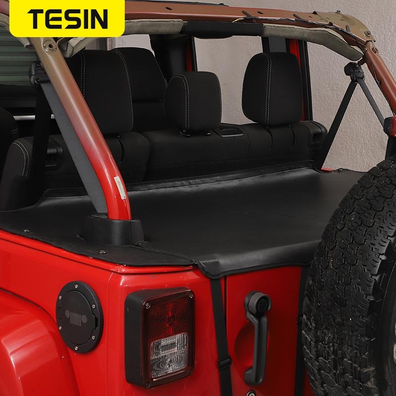 TESIN Trunk Leather/Oxford Cloth Isolation Cover Mat for Jeep Wrangler JK 2007-2017 4-doors Car Rear Tailgate Pet