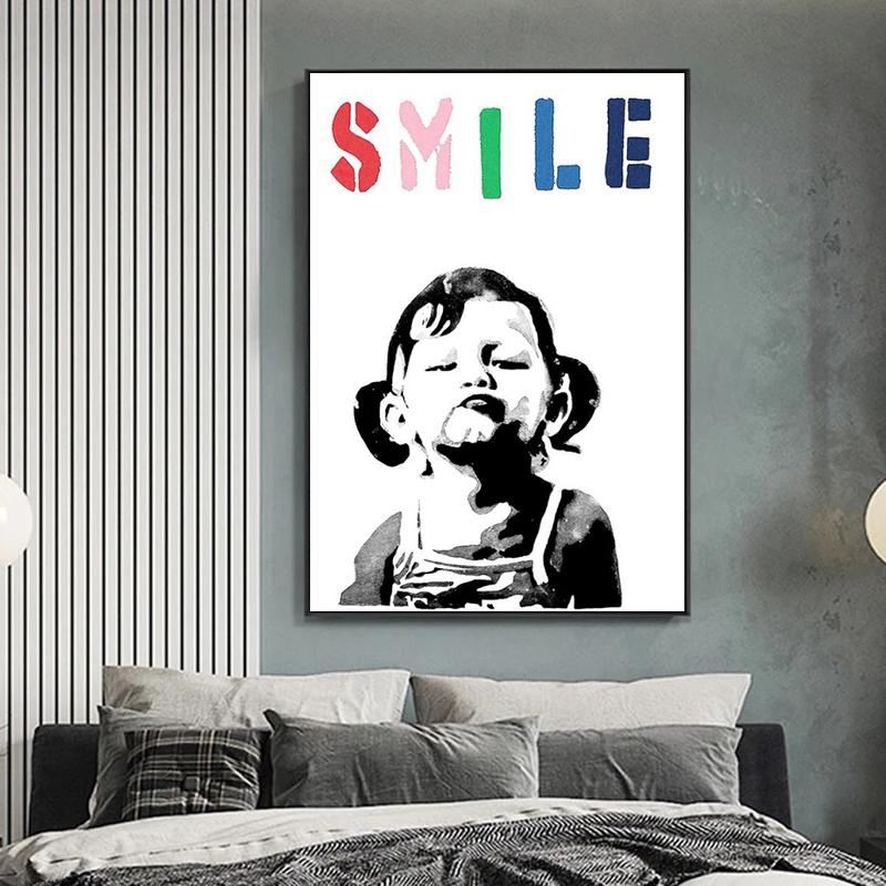 Граффити Бэнкси УЛЫБКА С Девочкой Плакаты и Принты Холст Картины Настенные Картины Для Гостиной Украшения Дома