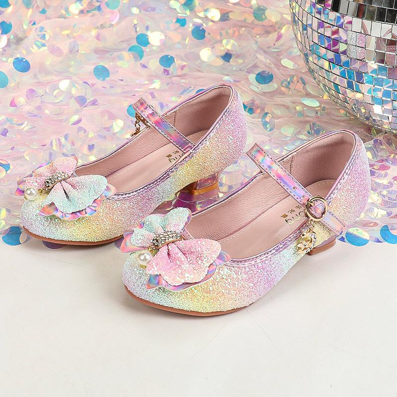 Супер Сказочные Кожаные Туфли для Девочек Модные Великолепные Градиентного Цвета Туфли Принцессы Британский Стиль Принцессы Хрустальные Туфли Градиентные Туфли для Девочек