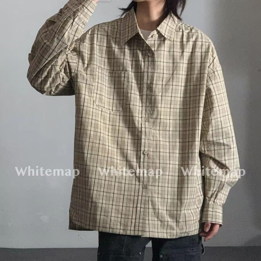 Ohod осень и зима новая японская нейтральная ретро повседневная рубашка с длинными рукавами свободная рубашка в клетку цвета хаки для мужчин
