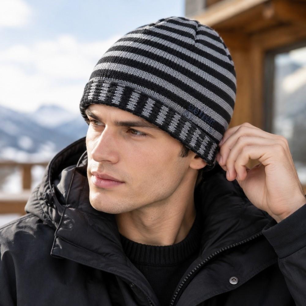 Soft Warm Striped Knit Beanie Cold Proof Slouchy Knitted Hat Autumn Winter Skullcap  Men Women
