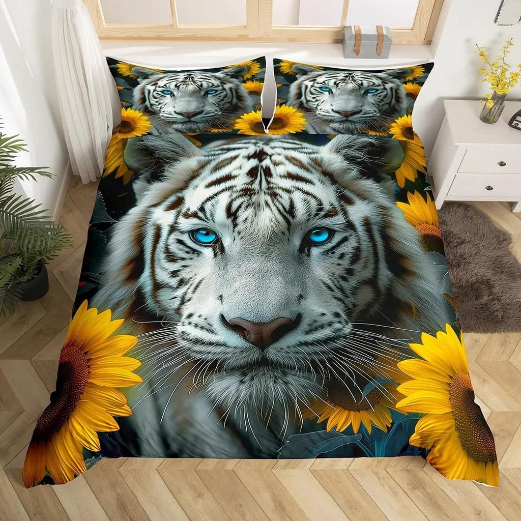 Комплект постельного белья Тигр Кинг Квин Одеяло с дикими животными Постельное белье Дикая природа Пододеяльник Современное искусство Покрывало для мальчиков Девочек Декор спальни