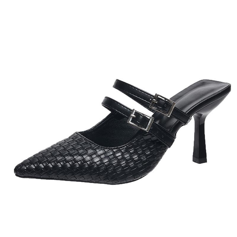 Тапочки Baotou на шпильке, французские ретро-полушапки, новые летние тапочки 2025 года, ленивые, одна педаль, классные тапочки Baotou для женщин