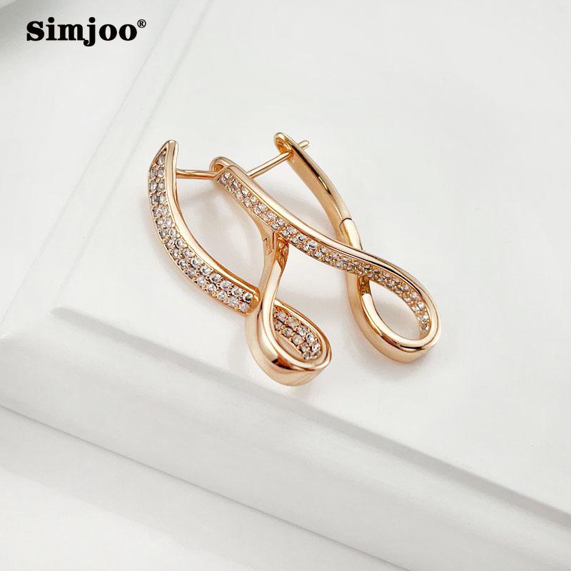 SIMJOO Geometric Square Earrings Zircon Rose Gold Color French Earrings Premium Jewelry